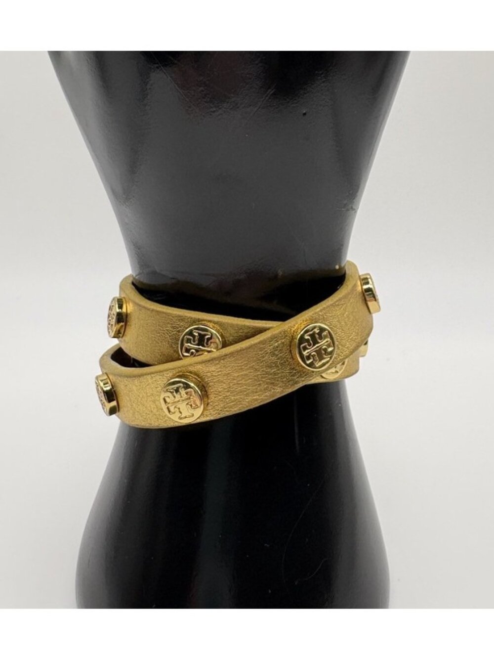 Tory Burch Gold Logo Leather Wrap Bracelet 15.5” Made In USA